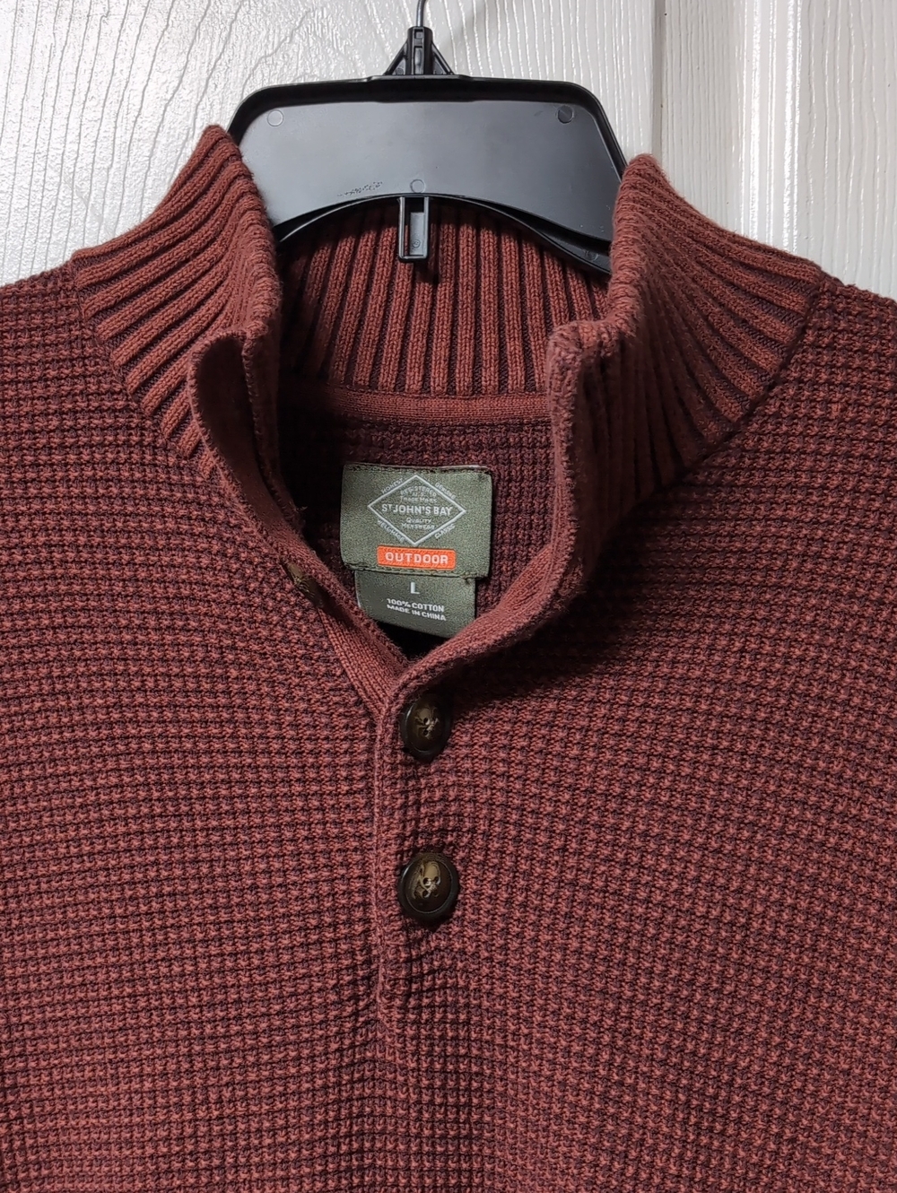 St. John's Bay Men's Maroon Waffle-Knit Zip/Placket Sweater